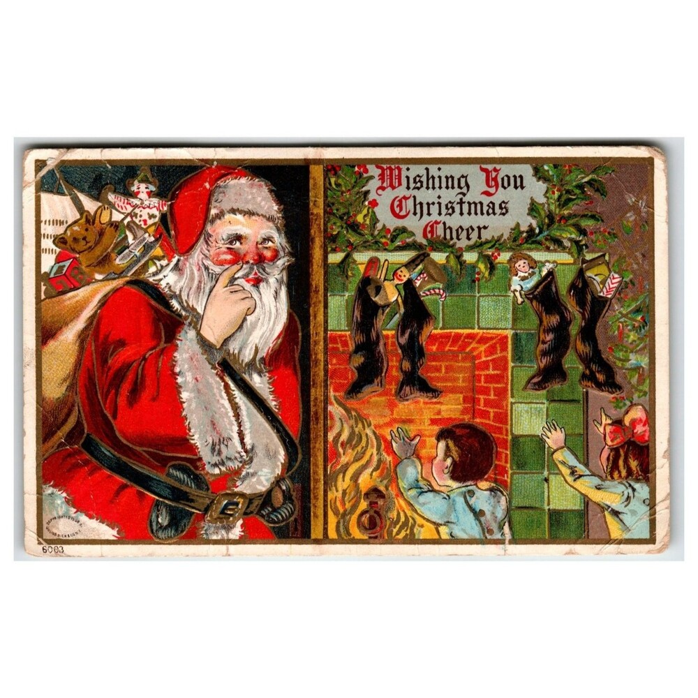 Vintage 1908 Embossed Santa Claus Christmas Postcard - Iowa Postmark